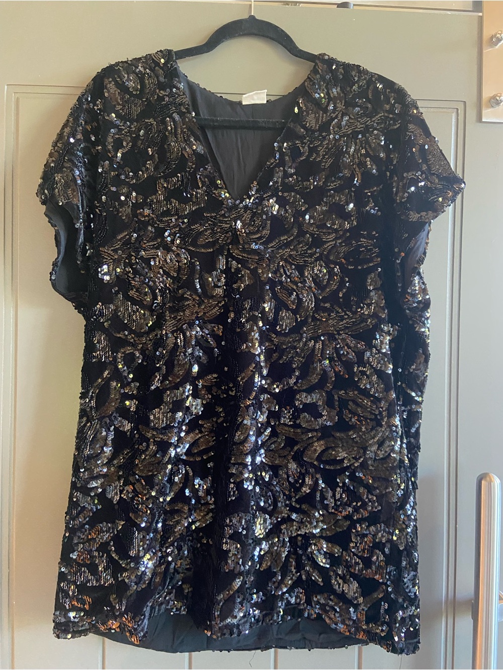 Black Sequin V-Neck Women's Dress